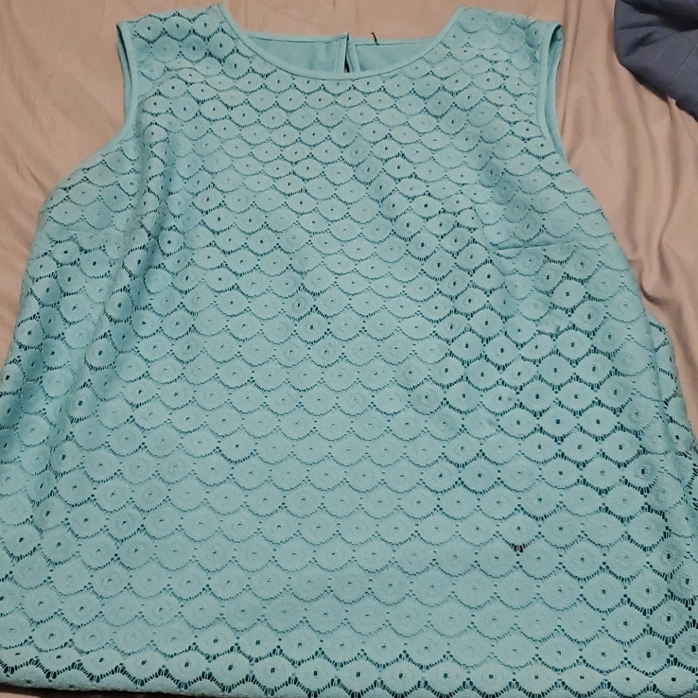 Blue/turquoise lace overlay blouse